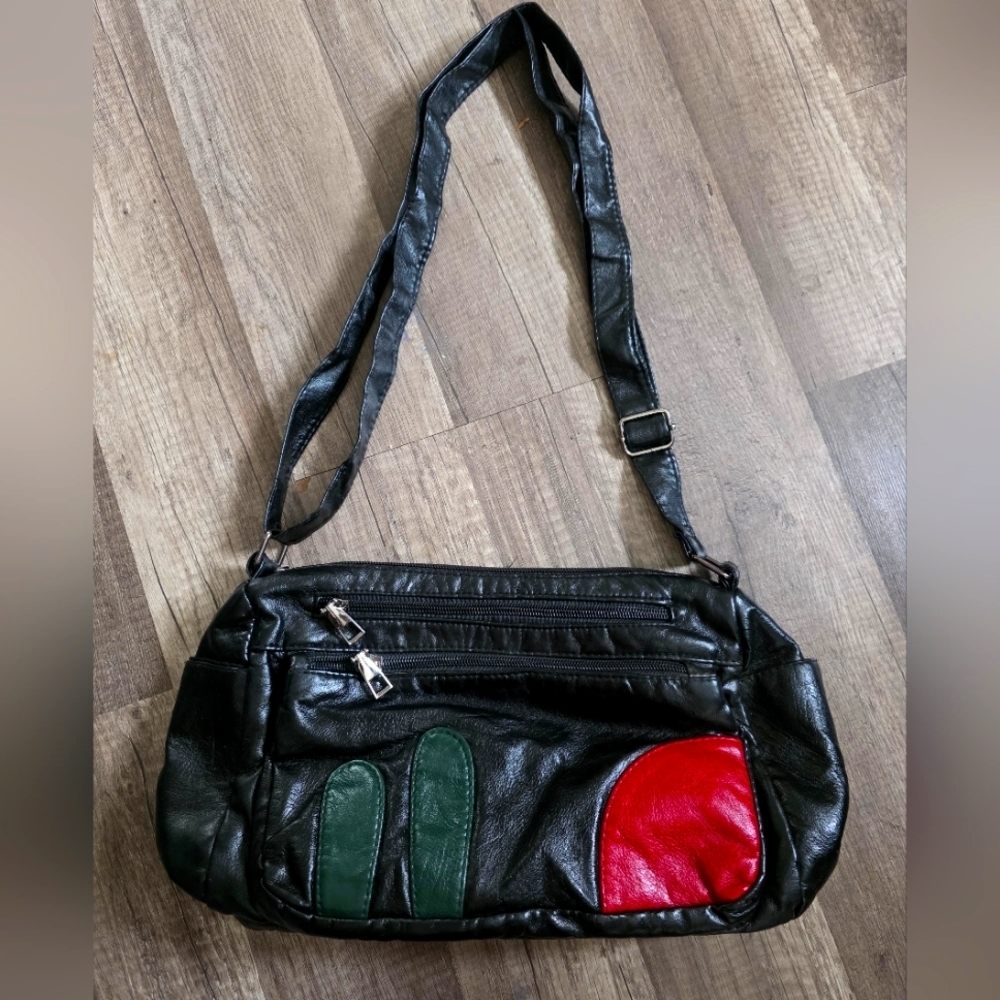 Boho Patchwork Black Red Crossbody Bag Abstract Blokecore Grungecore Y2k Granny